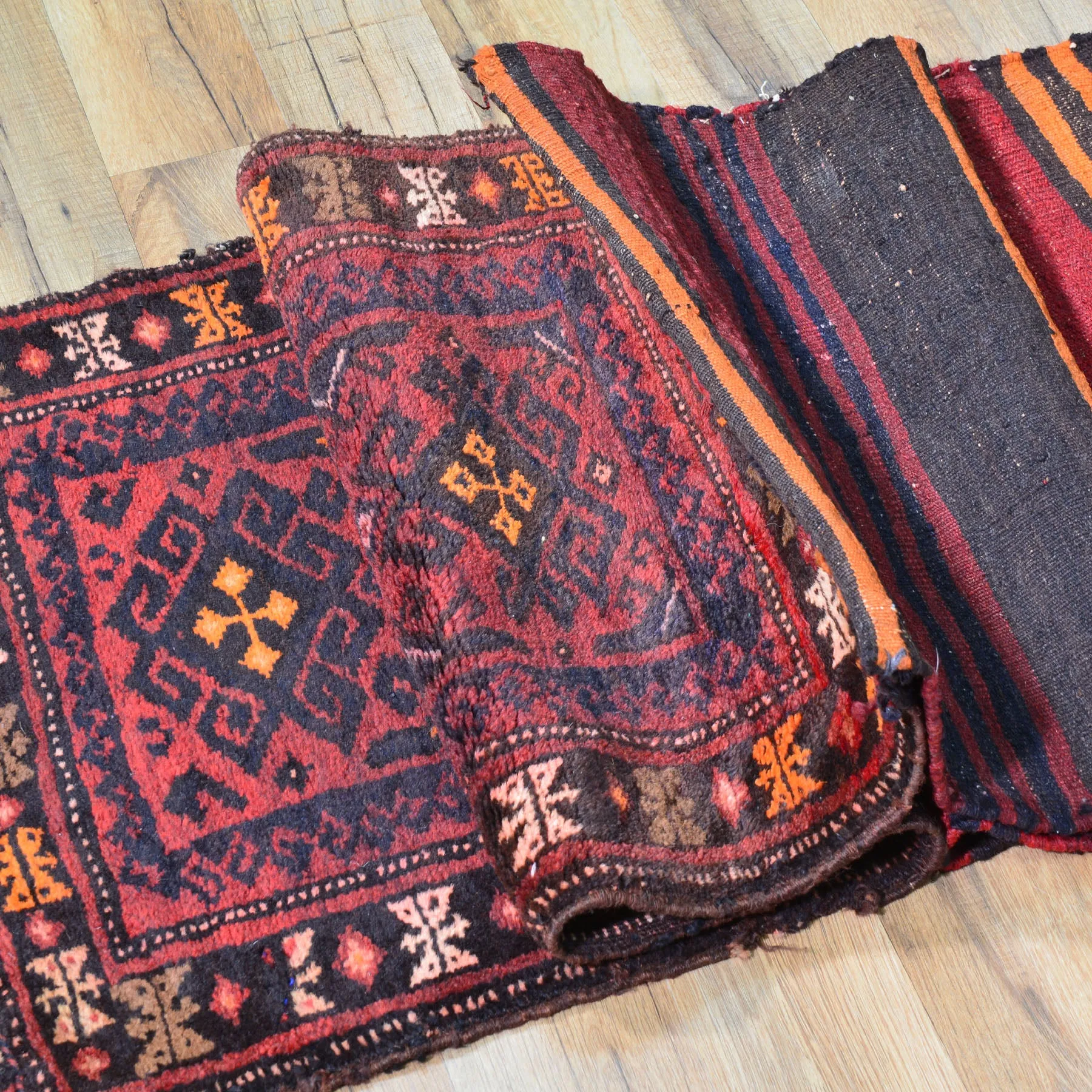 1.8 x 6.1 Hand-Knotted Traditional Handmade Vintage Saddle Bag Pure Wool Cwral-8515
