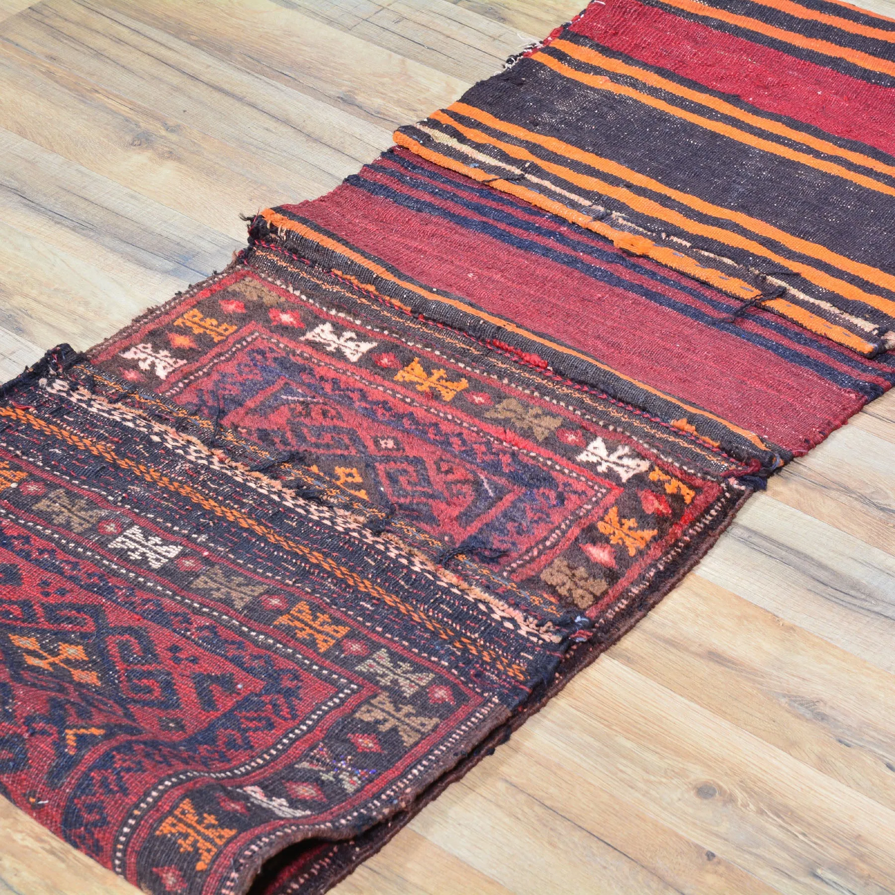 1.8 x 6.1 Hand-Knotted Traditional Handmade Vintage Saddle Bag Pure Wool Cwral-8515