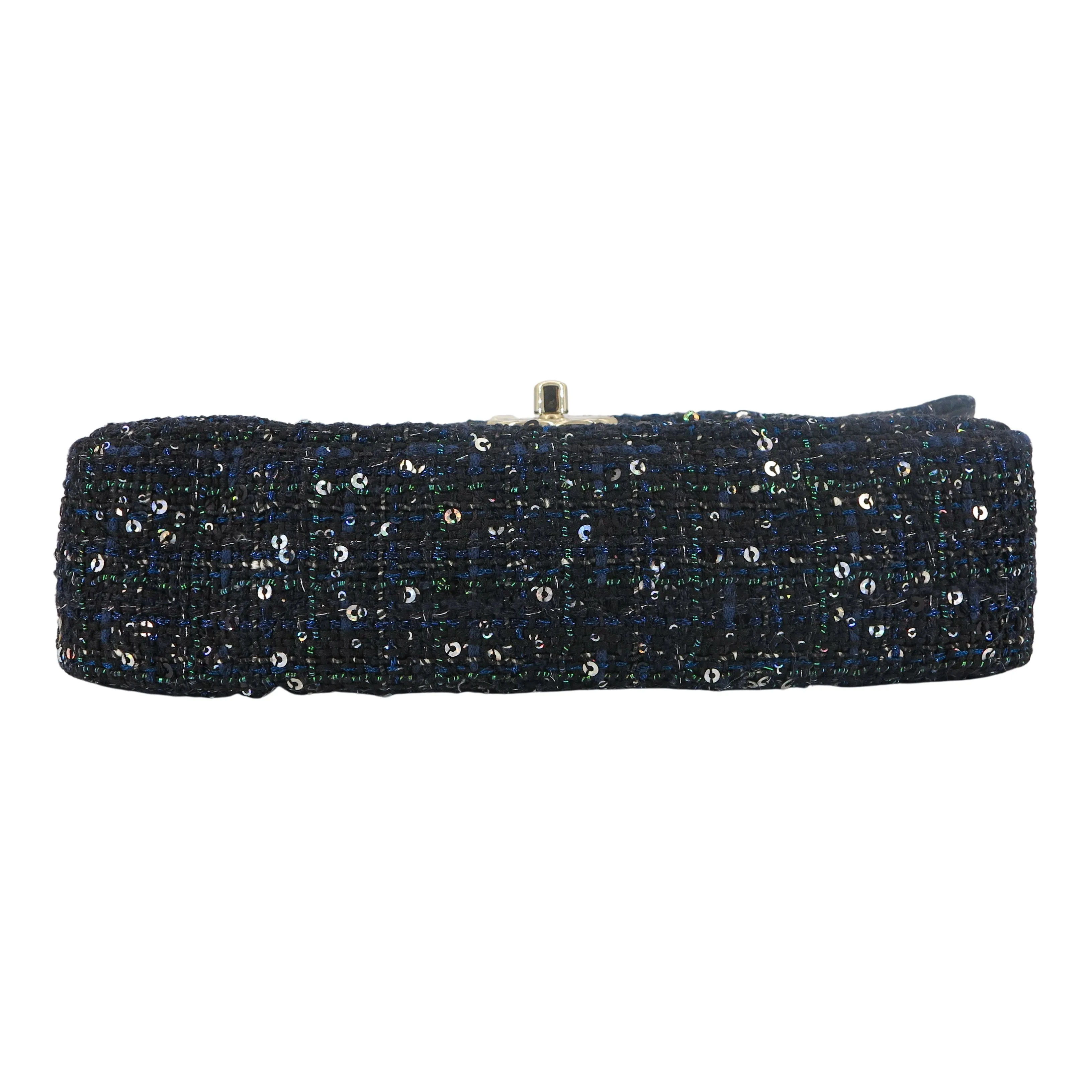 19S Dark Blue Tweed Pearl Handle Medium Flap Bag