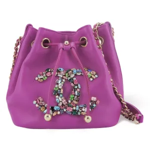 21C Embellished Crystal CC Mini Bucket Bag Purple Lambskin