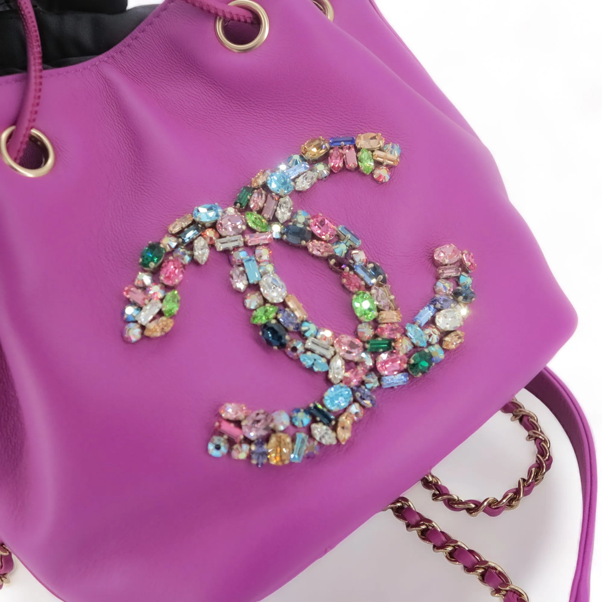 21C Embellished Crystal CC Mini Bucket Bag Purple Lambskin