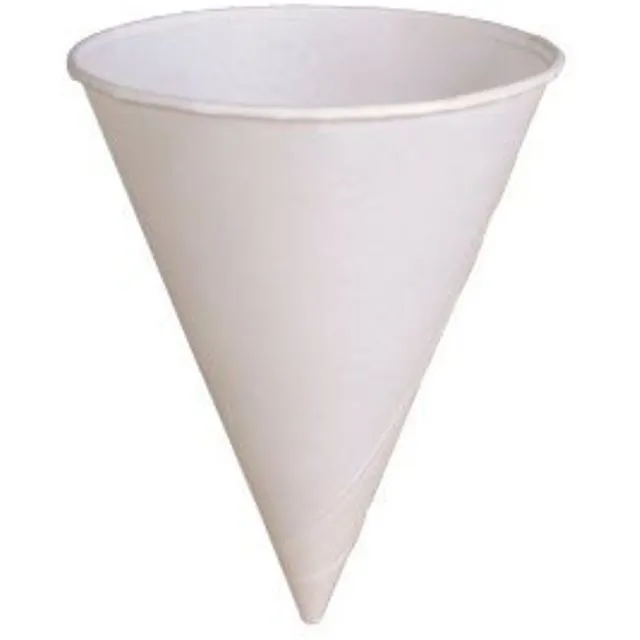40KR Rolled-Rim Paper Cone Cups, 4oz, White, 200 Per Bag (Case of 25 Bags)
