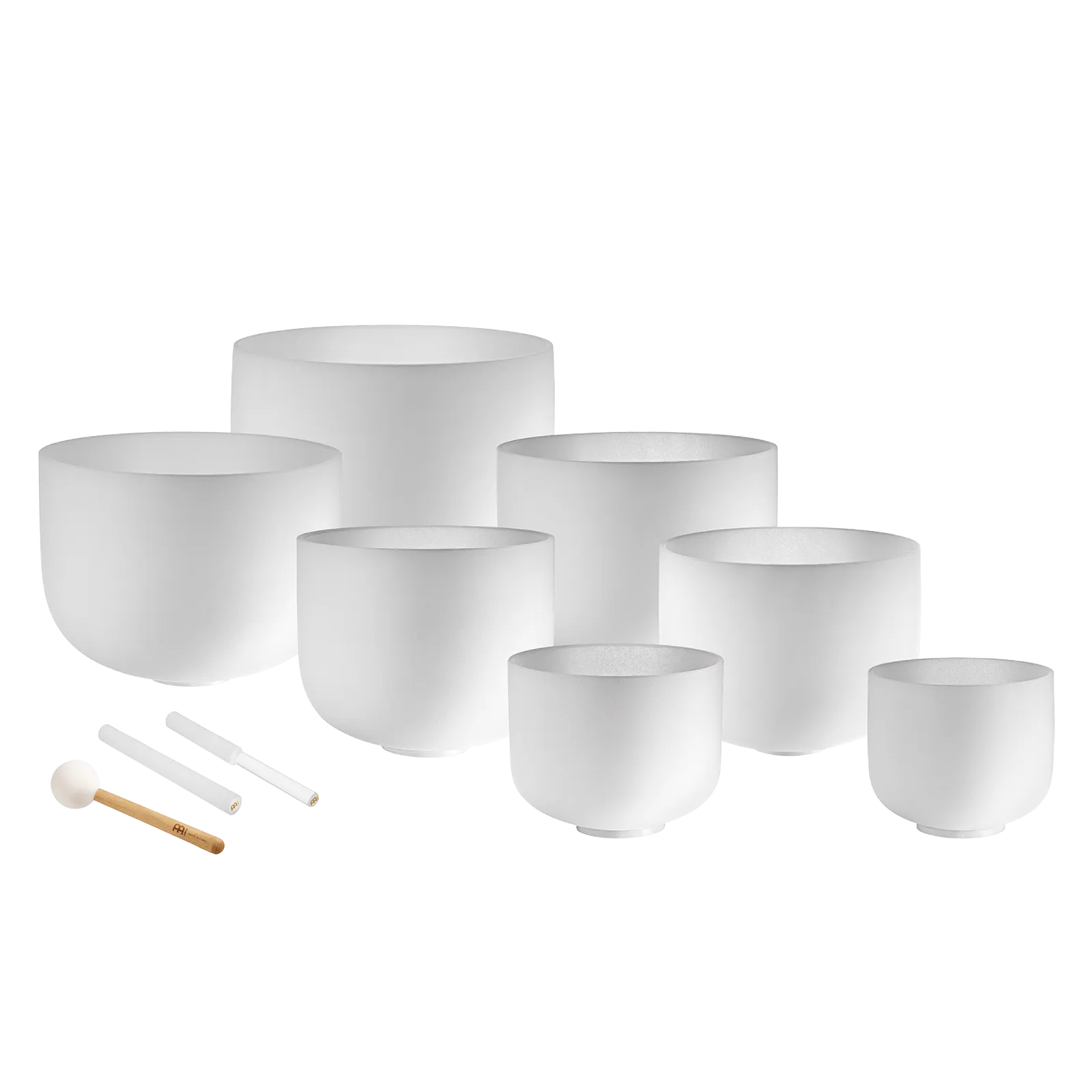432 Hz 8"-14" Crystal Singing Bowls Chakra Set of 7 - Pure White Frosted Quartz