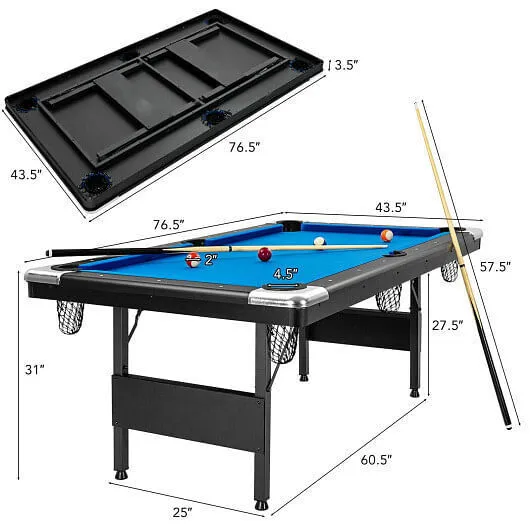 6 Feet Foldable Billiard Pool Table with Complete Set of Balls-Blue - Color: Blu