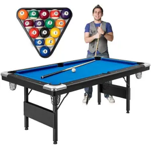 6 Feet Foldable Billiard Pool Table with Complete Set of Balls-Blue - Color: Blu