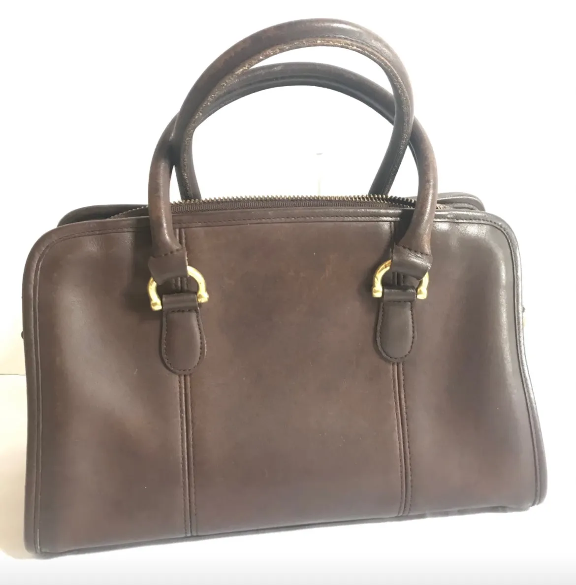 80's Vintage COACH dark brown leather handbag, purse. Made in USA Classic unisex purse. 060820r1