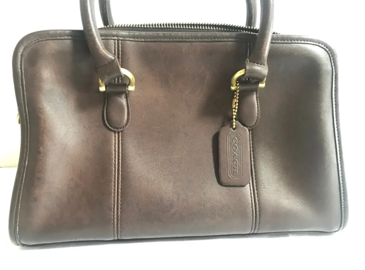 80's Vintage COACH dark brown leather handbag, purse. Made in USA Classic unisex purse. 060820r1