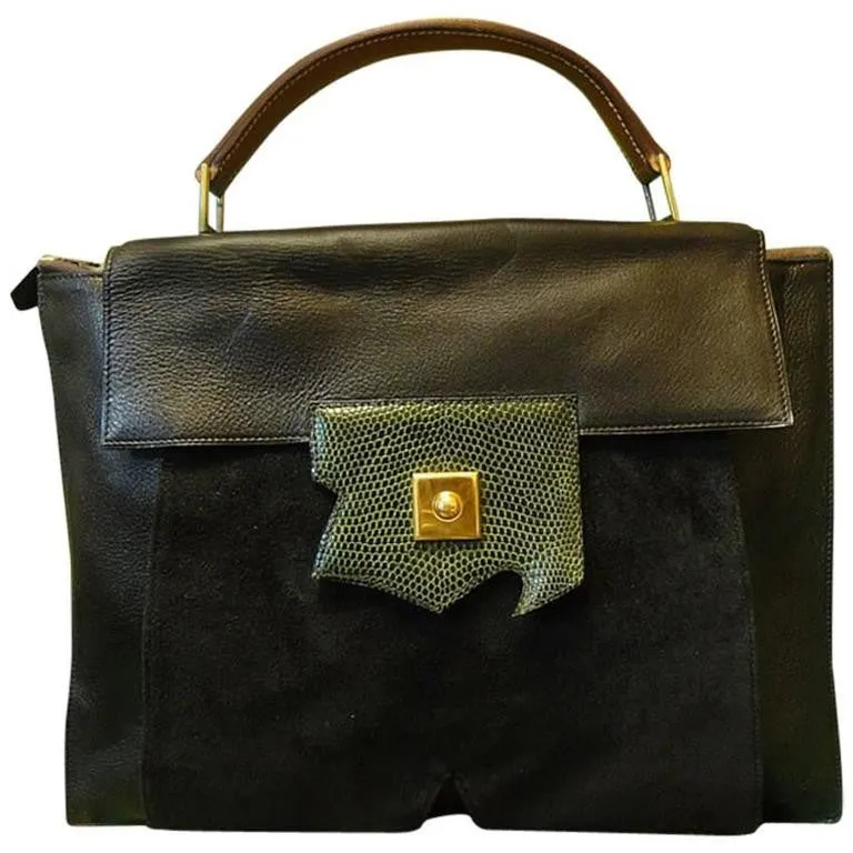 80's Vintage HERMES business portfolio bag, president in calf, suede, lizard. Stamp R, 1988. Limited edition back in the era. Unisex