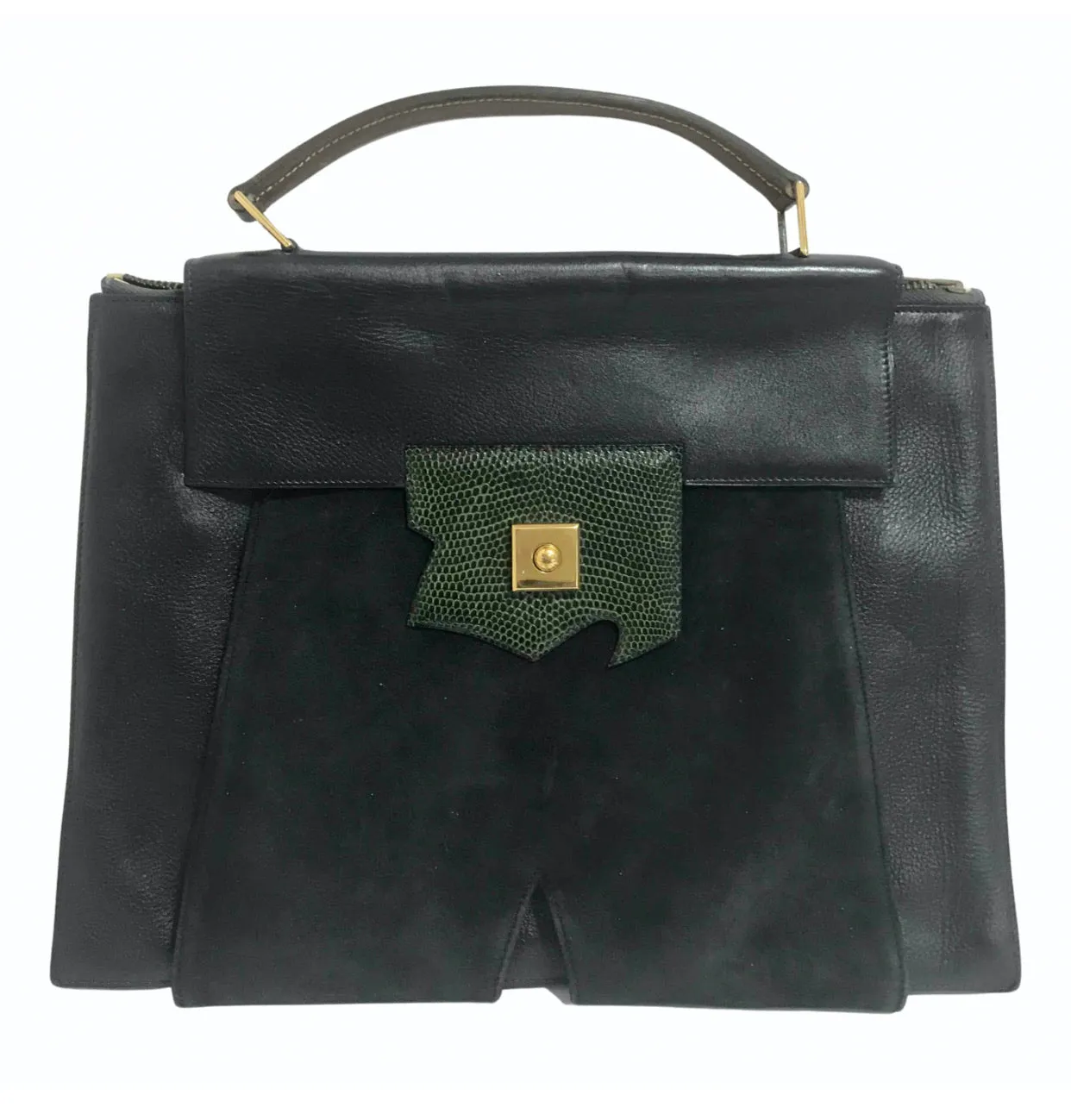 80's Vintage HERMES business portfolio bag, president in calf, suede, lizard. Stamp R, 1988. Limited edition back in the era. Unisex