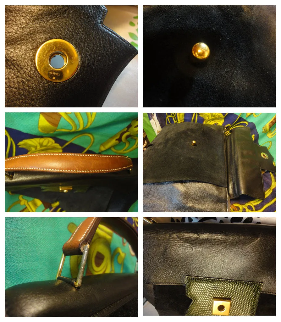 80's Vintage HERMES business portfolio bag, president in calf, suede, lizard. Stamp R, 1988. Limited edition back in the era. Unisex