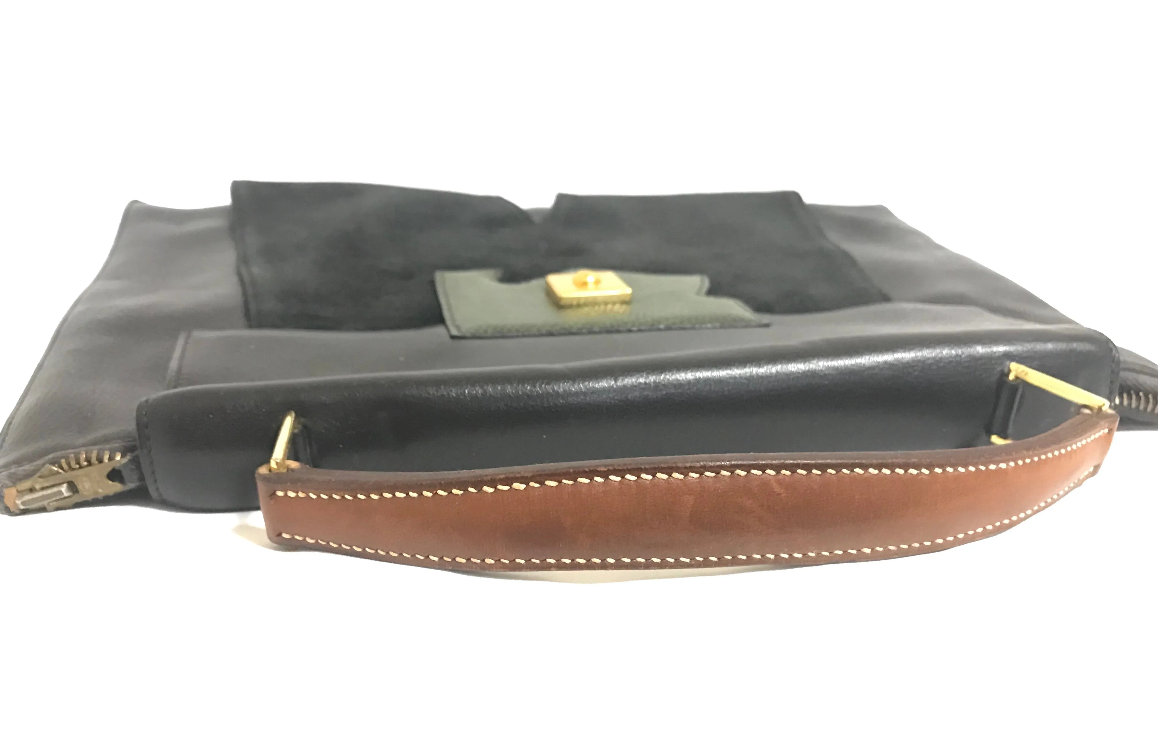 80's Vintage HERMES business portfolio bag, president in calf, suede, lizard. Stamp R, 1988. Limited edition back in the era. Unisex
