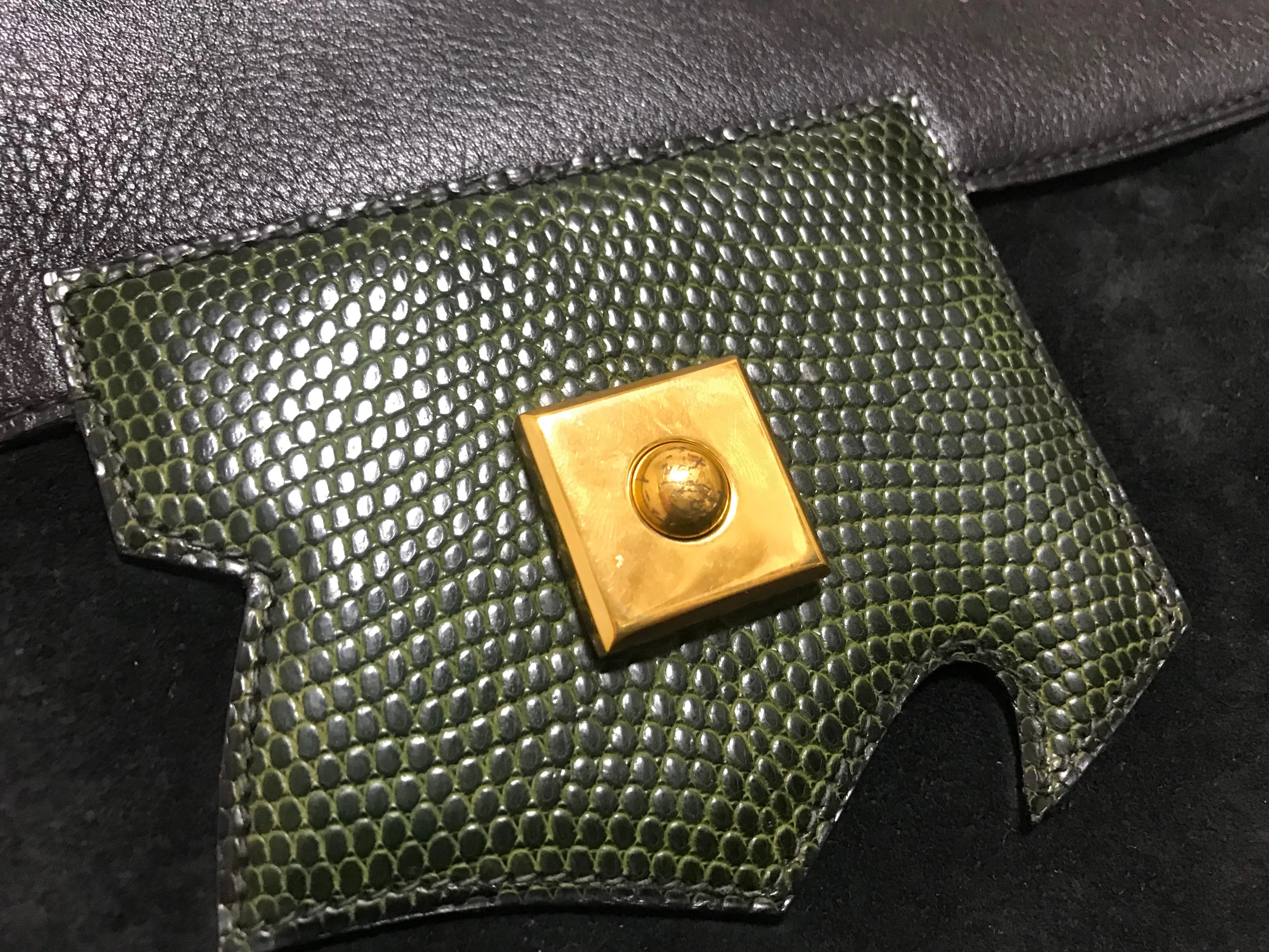 80's Vintage HERMES business portfolio bag, president in calf, suede, lizard. Stamp R, 1988. Limited edition back in the era. Unisex