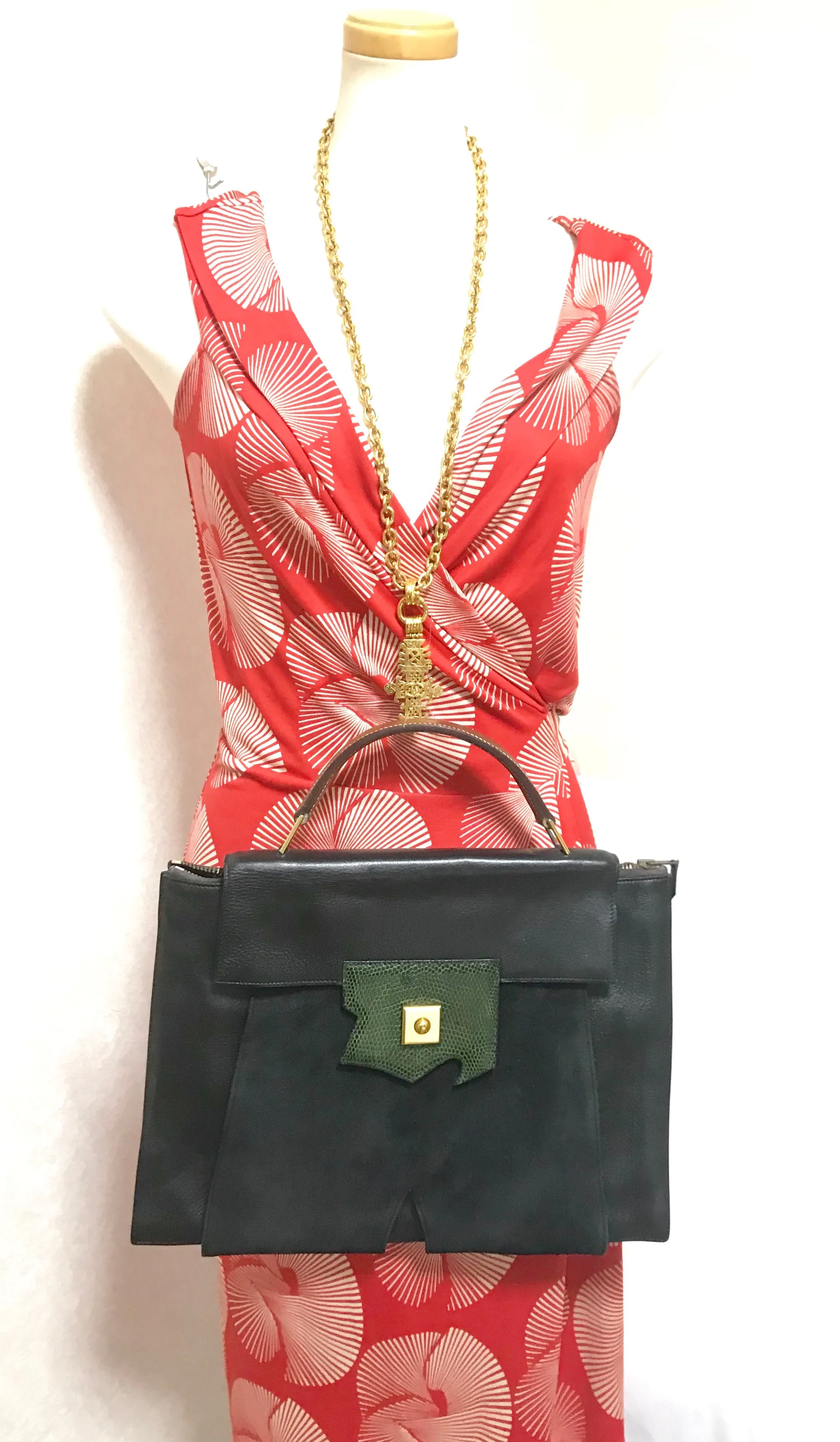 80's Vintage HERMES business portfolio bag, president in calf, suede, lizard. Stamp R, 1988. Limited edition back in the era. Unisex