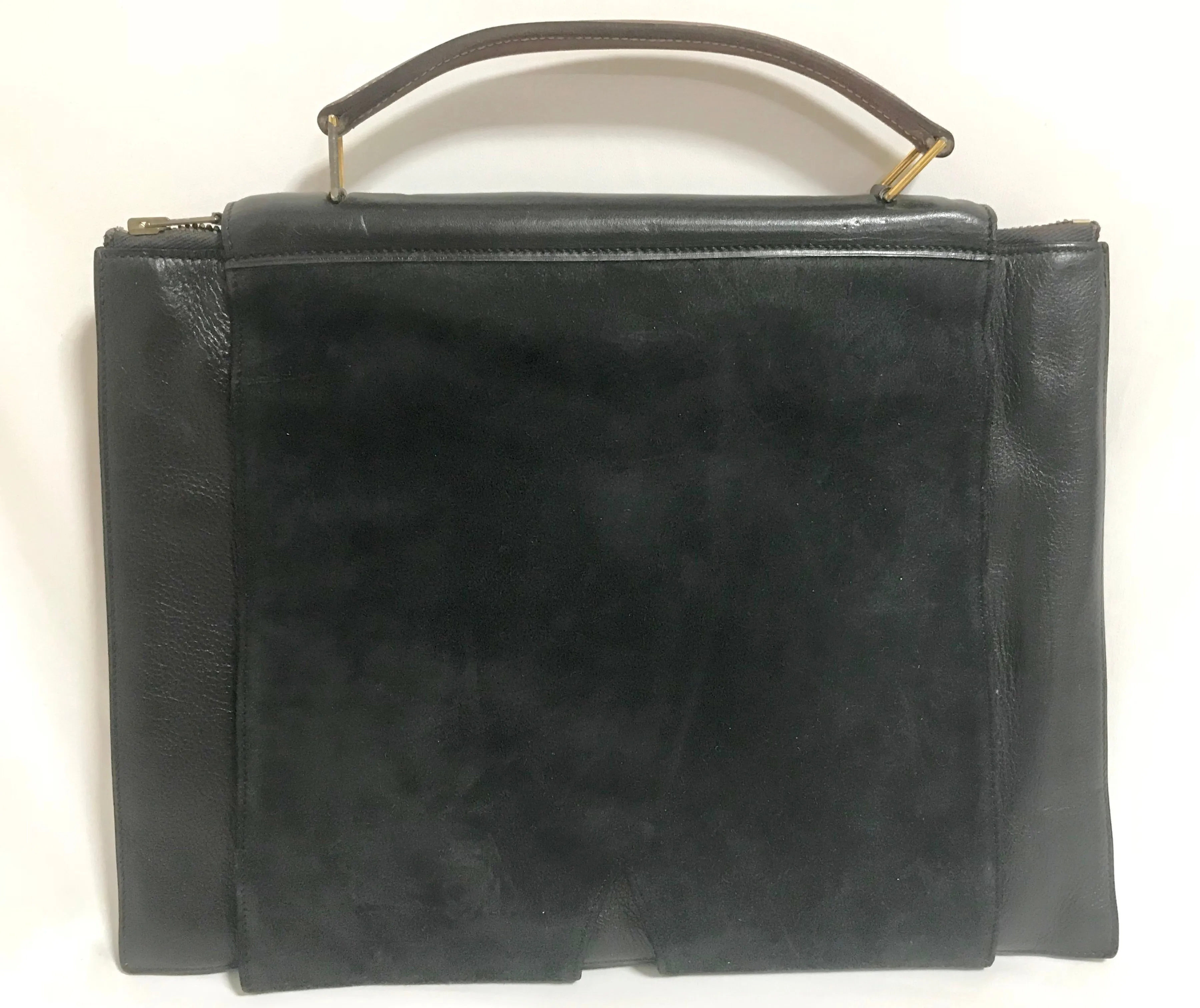 80's Vintage HERMES business portfolio bag, president in calf, suede, lizard. Stamp R, 1988. Limited edition back in the era. Unisex