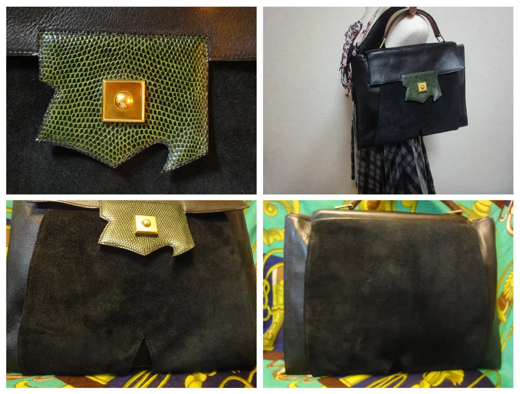 80's Vintage HERMES business portfolio bag, president in calf, suede, lizard. Stamp R, 1988. Limited edition back in the era. Unisex