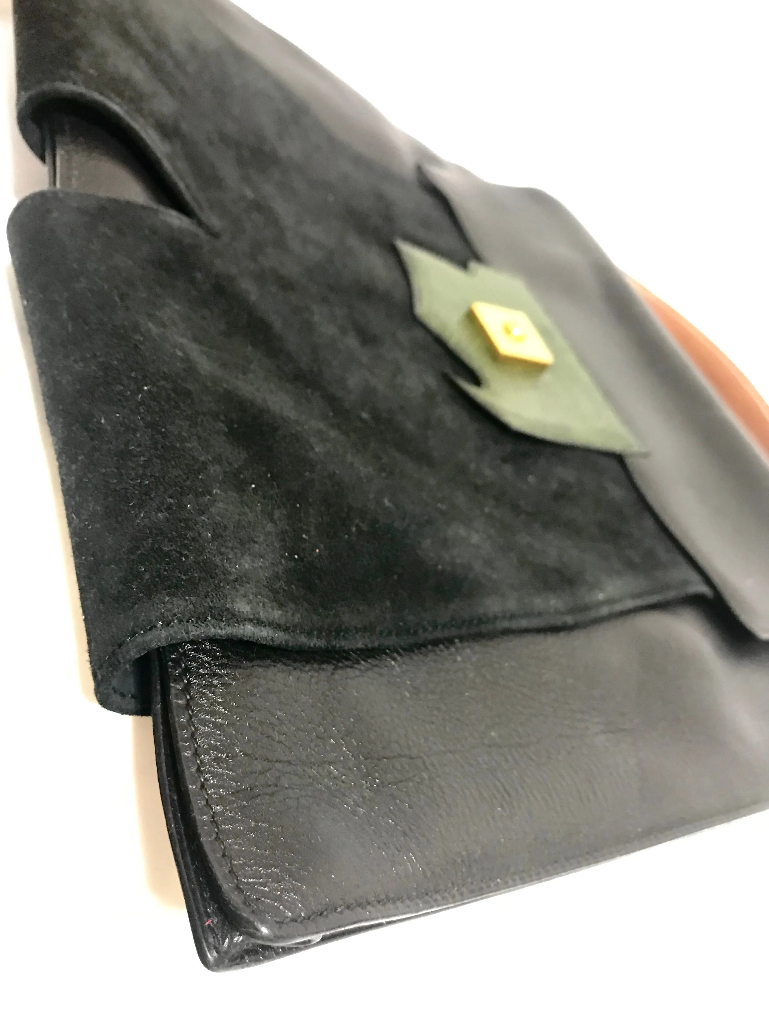 80's Vintage HERMES business portfolio bag, president in calf, suede, lizard. Stamp R, 1988. Limited edition back in the era. Unisex