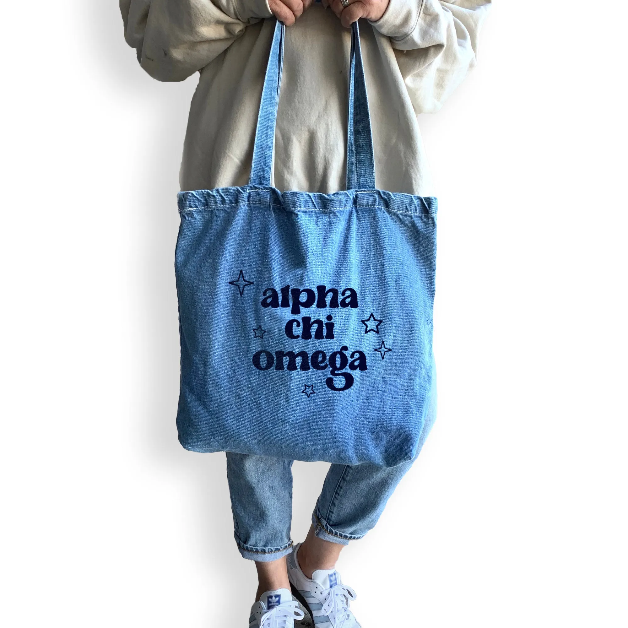 Alpha Chi Omega Denim Tote Bag - Sorority Gift, Big Little Reveal, Bid Day, Greek Life Accessory