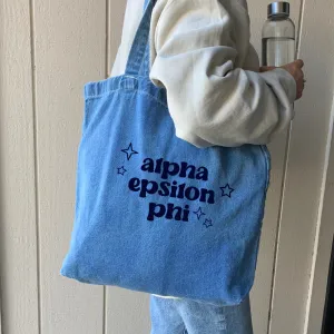 Alpha Epsilon Phi Denim Tote Bag - Sorority Gift, Big Little Reveal, Bid Day, Greek Life Accessory