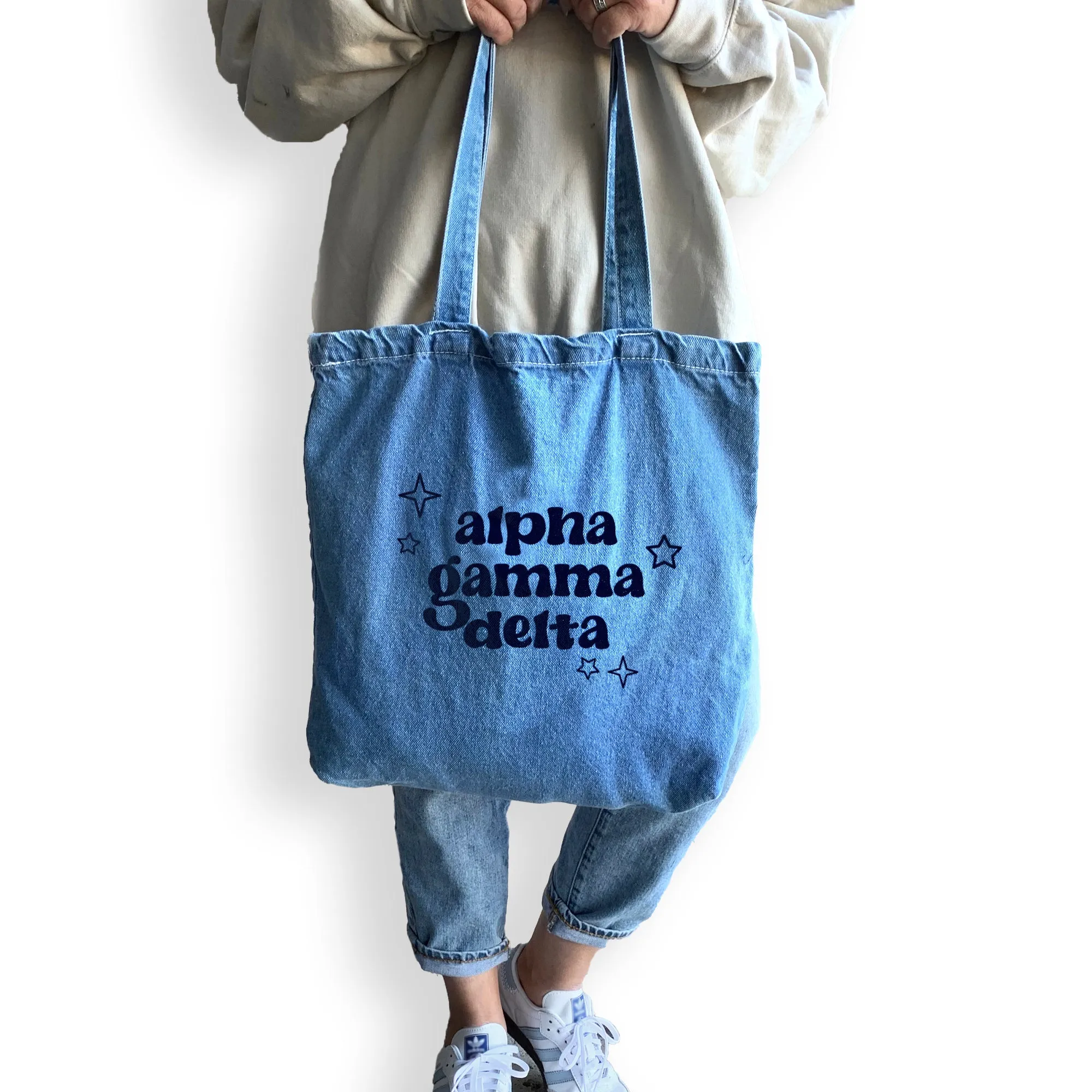 Alpha Gamma Delta Denim Tote Bag - Sorority Gift, Big Little Reveal, Bid Day, Greek Life Accessory