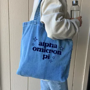 Alpha Omicron Pi Denim Tote Bag - Sorority Gift, Big Little Reveal, Bid Day, Greek Life Accessory