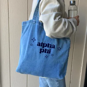 Alpha Phi Denim Tote Bag - Sorority Gift, Big Little Reveal, Bid Day, Greek Life Accessory