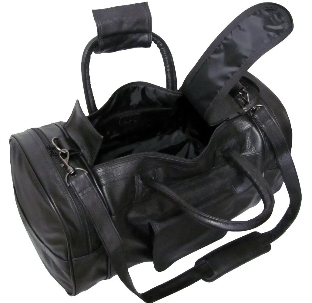 Amerileather Black Leather 20-inch Dual Zippered Duffel Bag