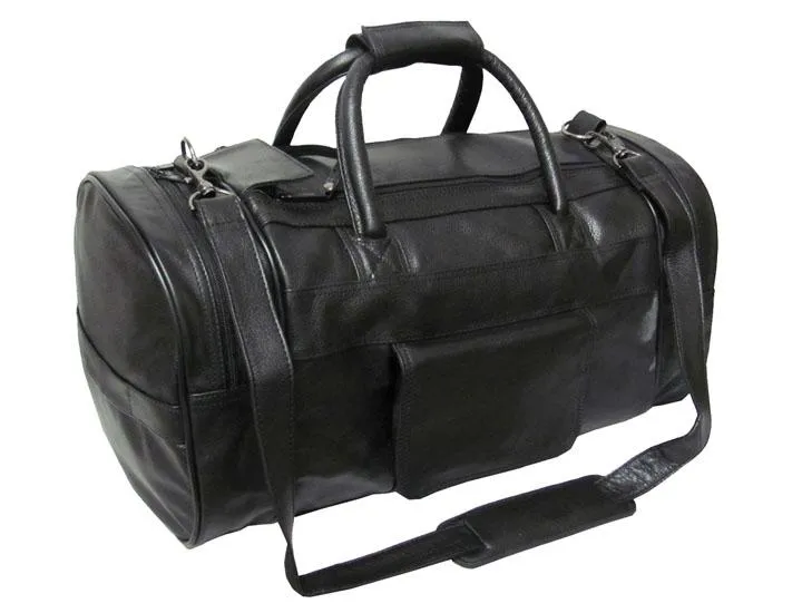 Amerileather Black Leather 20-inch Dual Zippered Duffel Bag