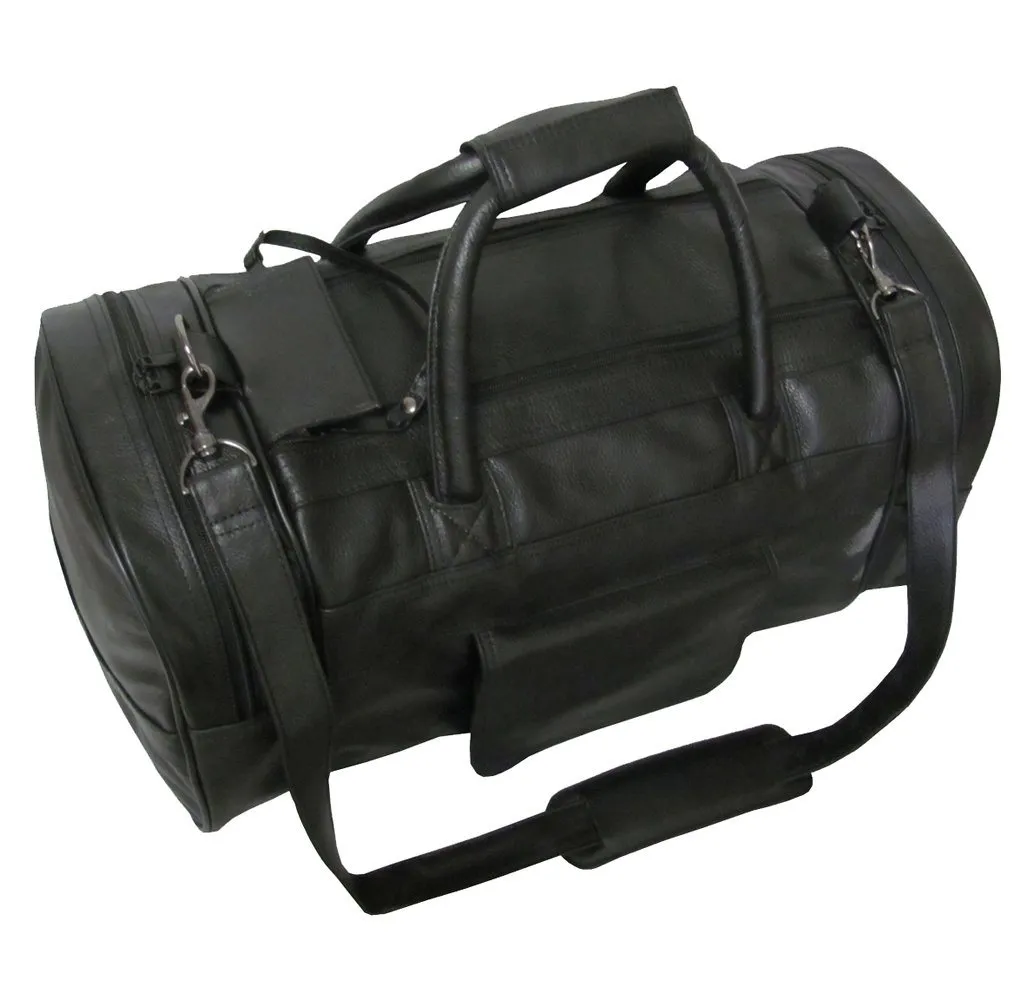Amerileather Black Leather 20-inch Dual Zippered Duffel Bag