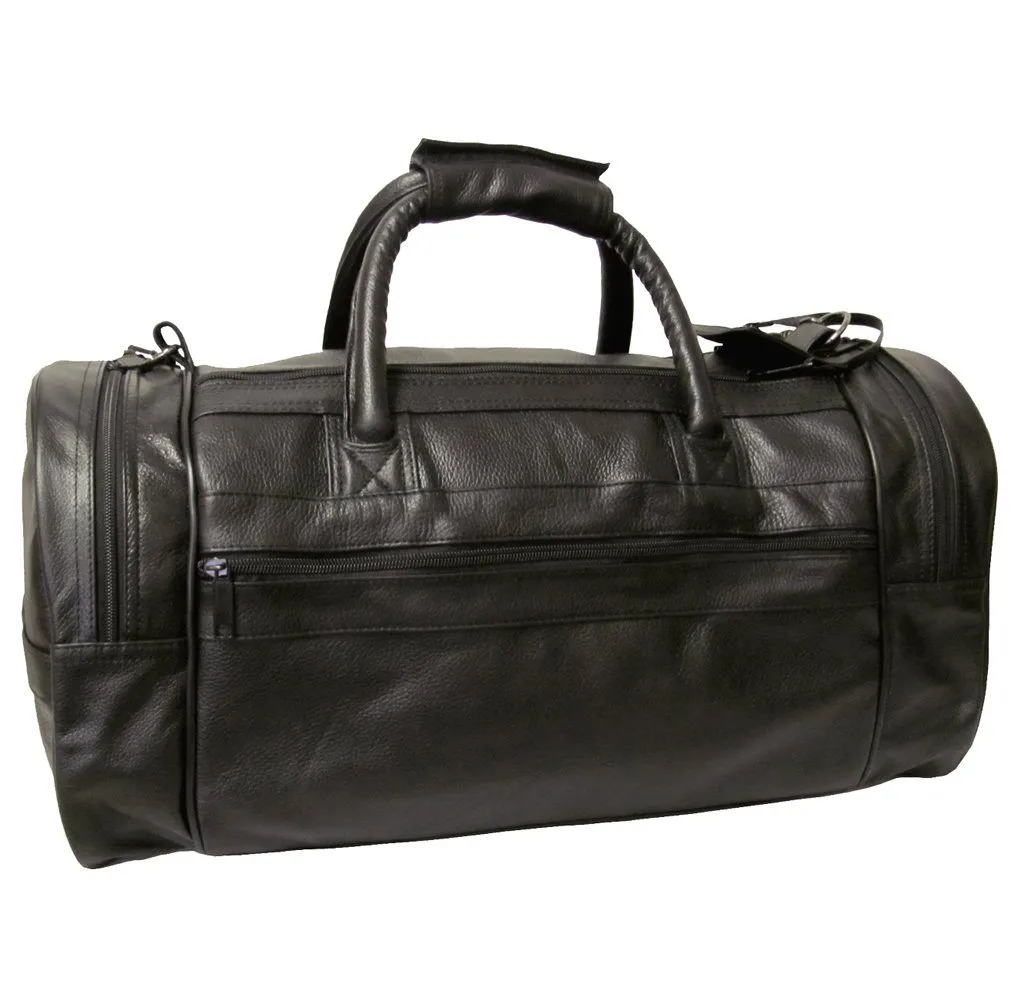 Amerileather Black Leather 20-inch Dual Zippered Duffel Bag