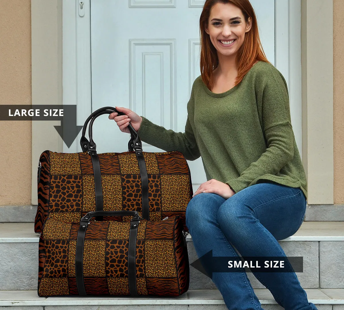 Animal Print Patchwork Travel Bag Duffel Bag Luggage With Tiger Striped Sides