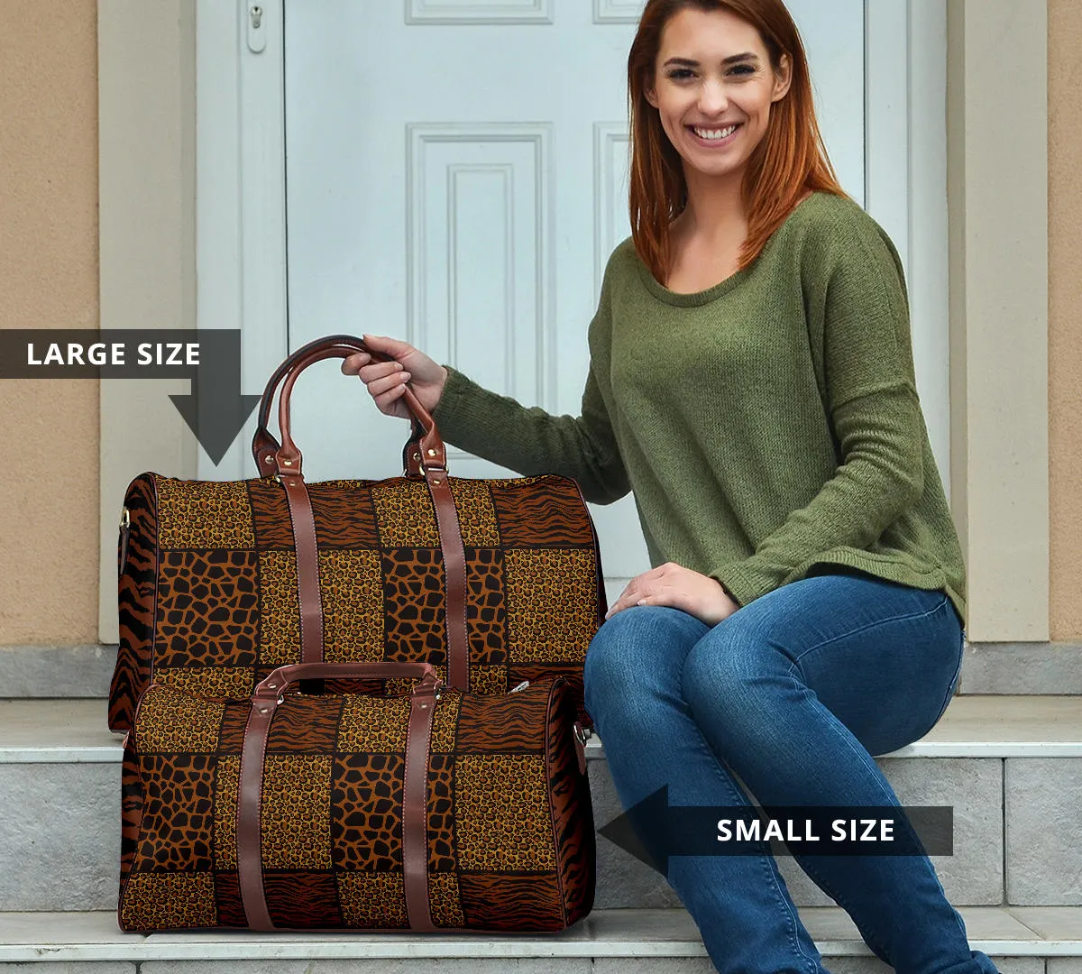 Animal Print Patchwork Travel Bag Duffel Bag Luggage With Tiger Striped Sides