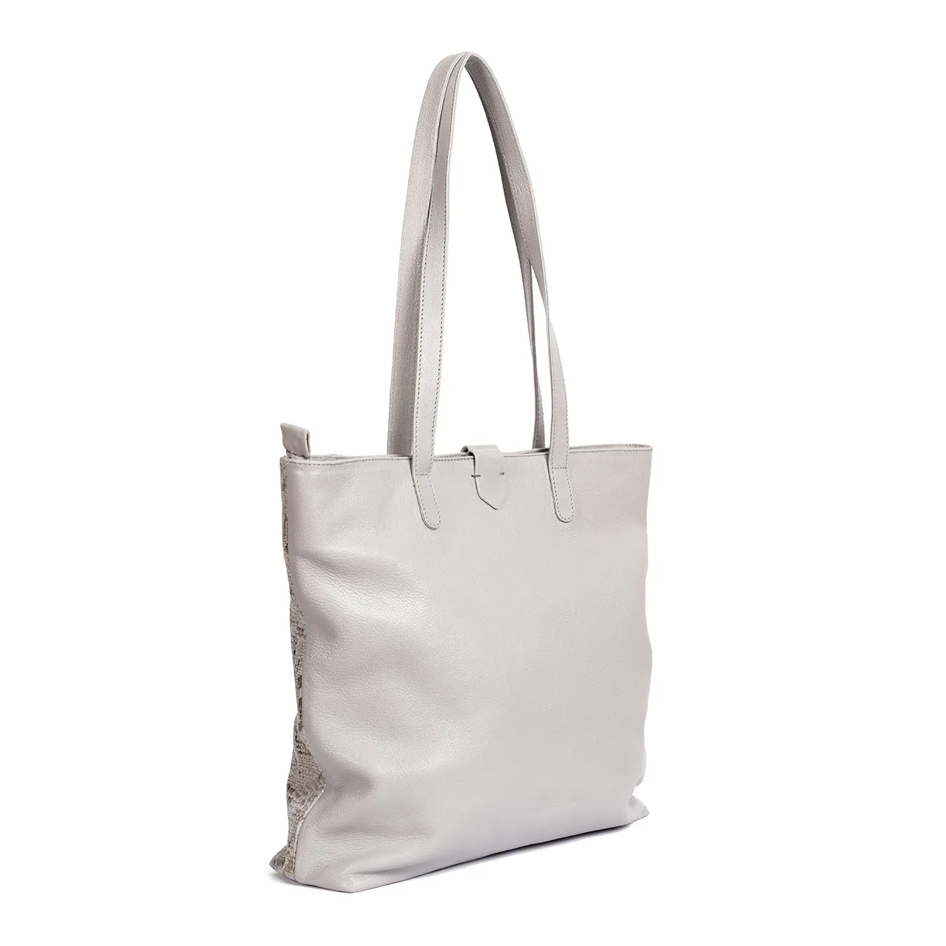 Awonke : Ladies Leather Shopper Handbag in Quarry Cayak, Tallio Grid & Opal Rockafella