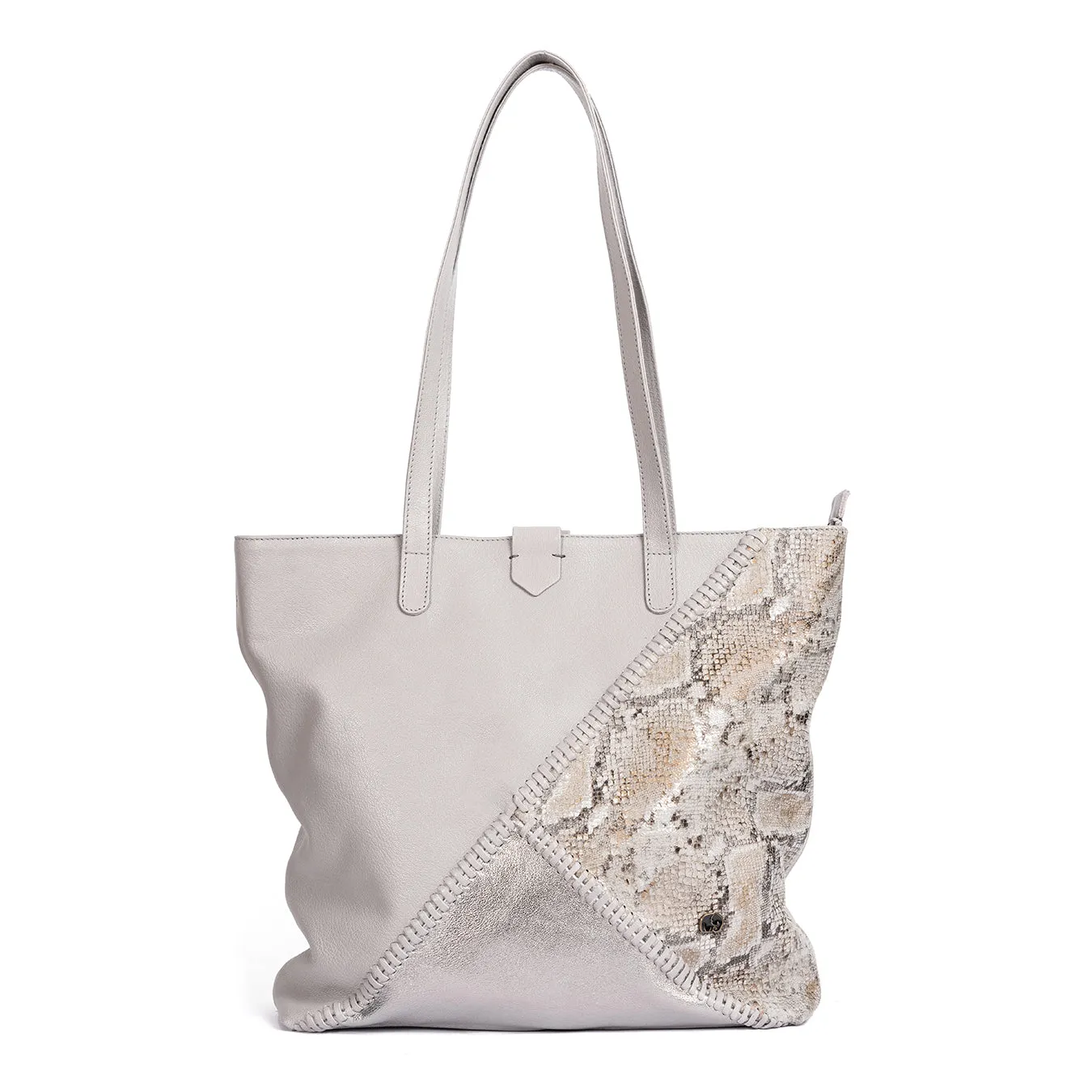 Awonke : Ladies Leather Shopper Handbag in Quarry Cayak, Tallio Grid & Opal Rockafella