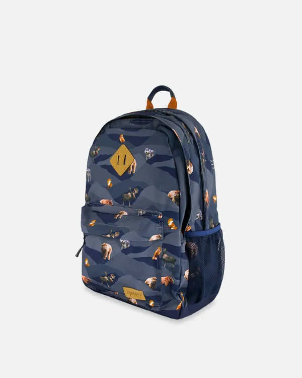 Backpack Navy Printed Mountains Animals - 25L