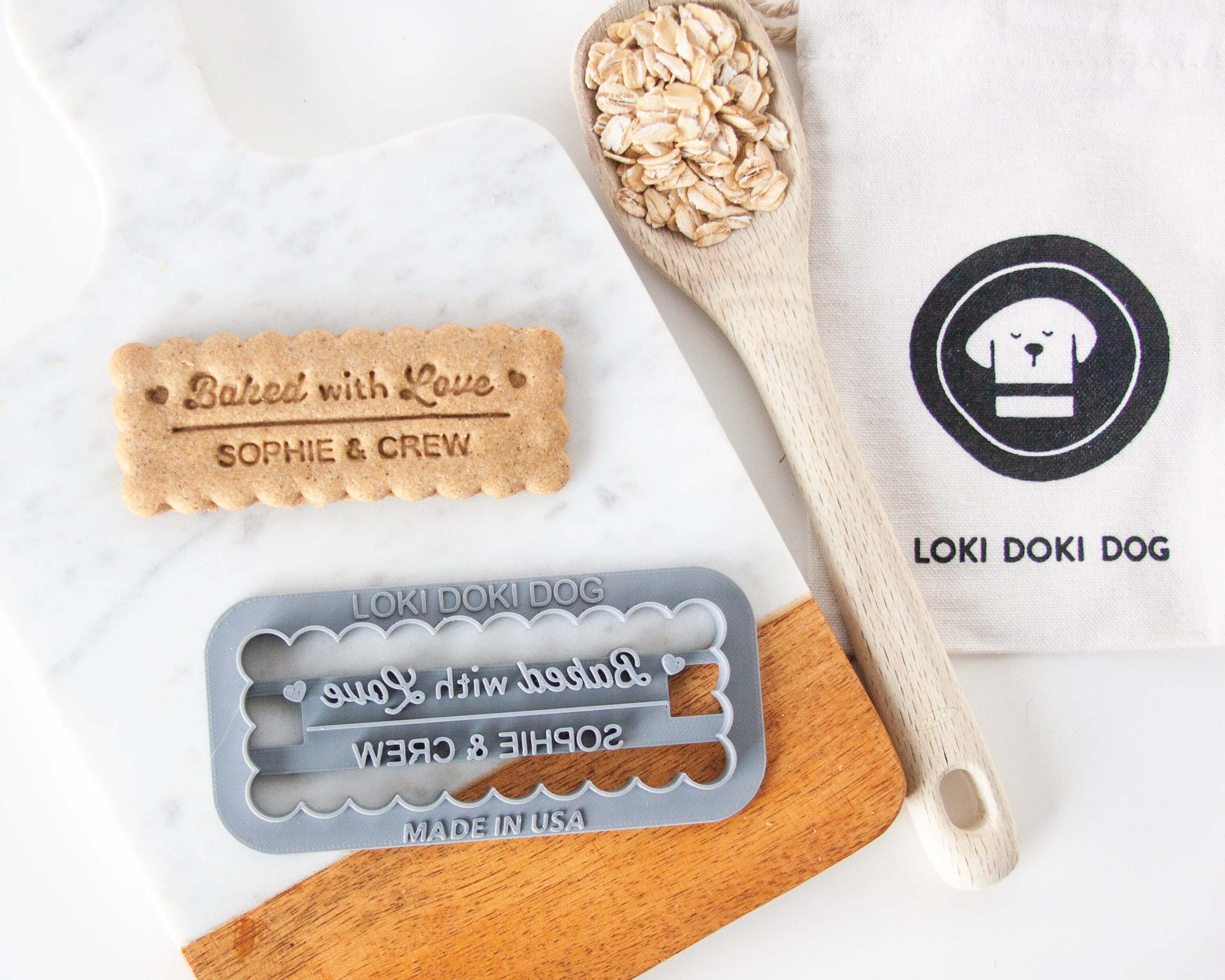 Baked with Love Cookie Cutter (Rectangle Scallop Design) PERSONALIZED