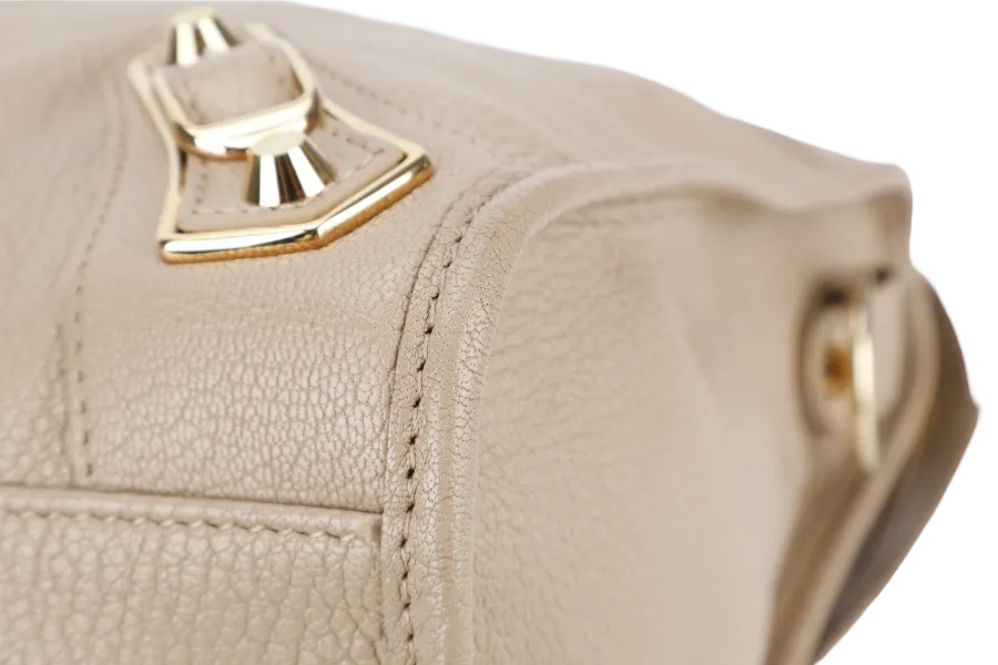 BALENCIAGA CITY BAG SMALL BEIGE LATTE LEATHER GOLD HARDWARE WITH MIRROR POCKET, STRAPS AND DUST COVER