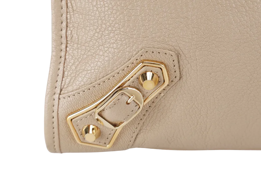 BALENCIAGA CITY BAG SMALL BEIGE LATTE LEATHER GOLD HARDWARE WITH MIRROR POCKET, STRAPS AND DUST COVER
