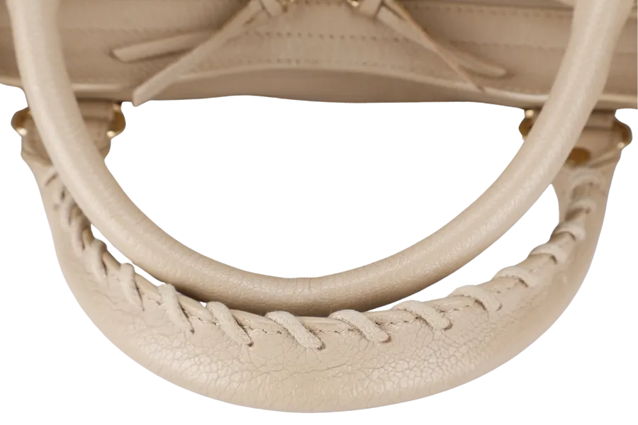 BALENCIAGA CITY BAG SMALL BEIGE LATTE LEATHER GOLD HARDWARE WITH MIRROR POCKET, STRAPS AND DUST COVER