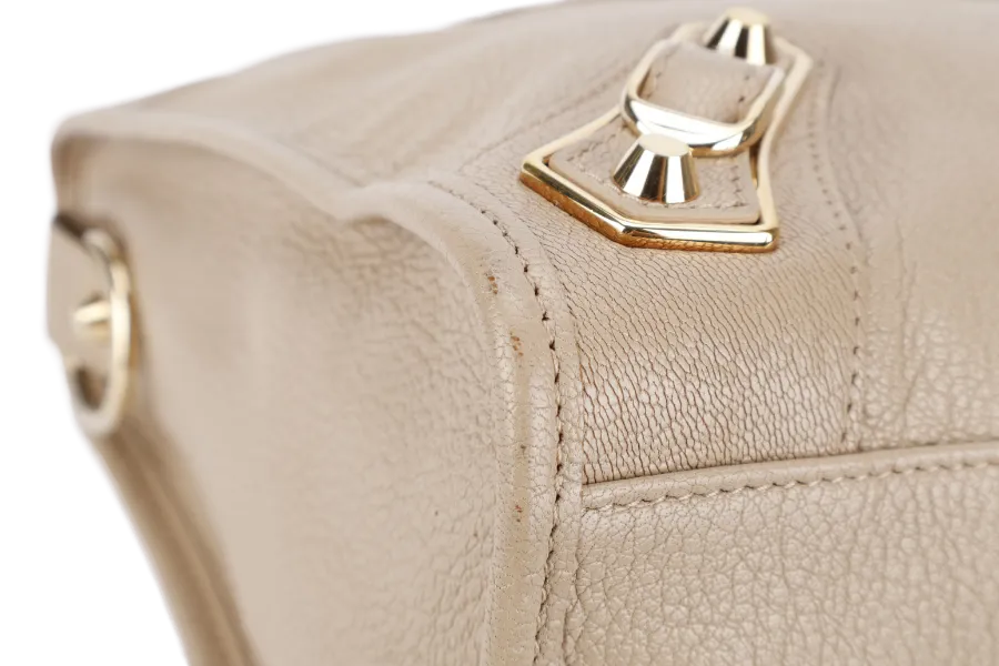 BALENCIAGA CITY BAG SMALL BEIGE LATTE LEATHER GOLD HARDWARE WITH MIRROR POCKET, STRAPS AND DUST COVER