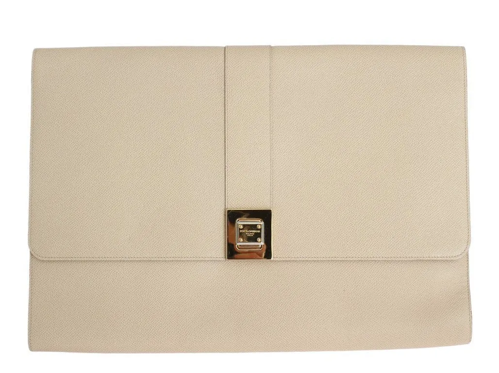 Beige Leather Organizer Folio Bag