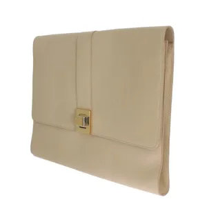 Beige Leather Organizer Folio Bag