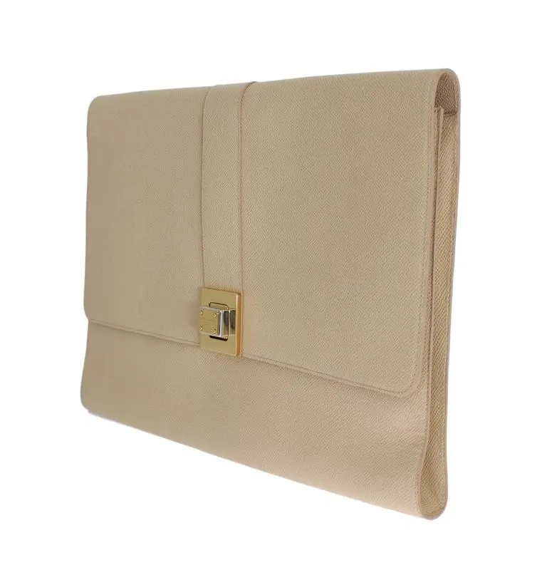 Beige Leather Organizer Folio Bag