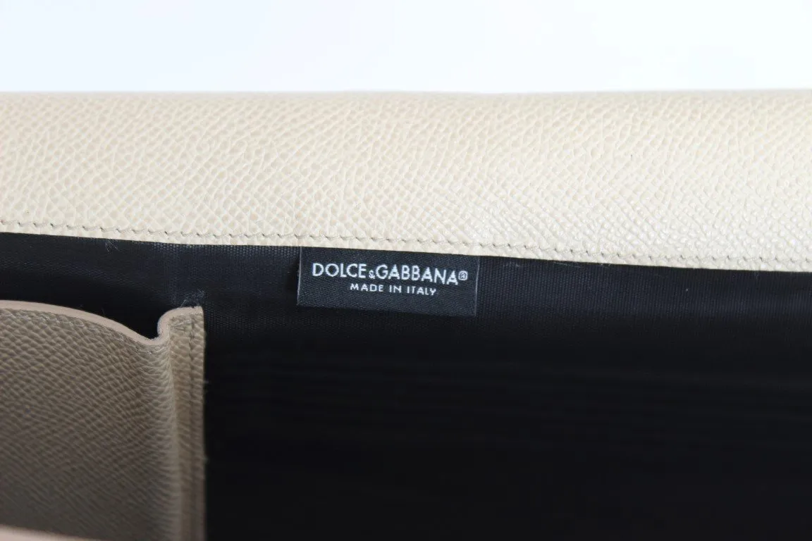 Beige Leather Organizer Folio Bag