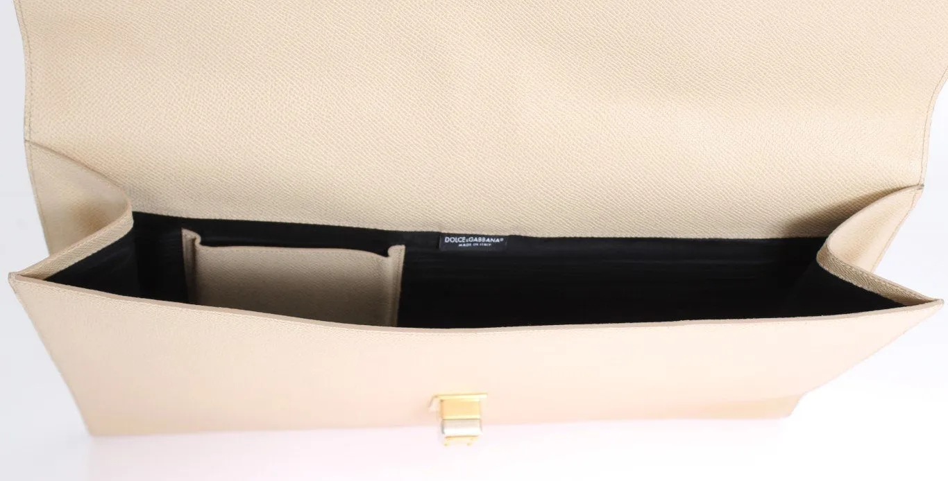 Beige Leather Organizer Folio Bag