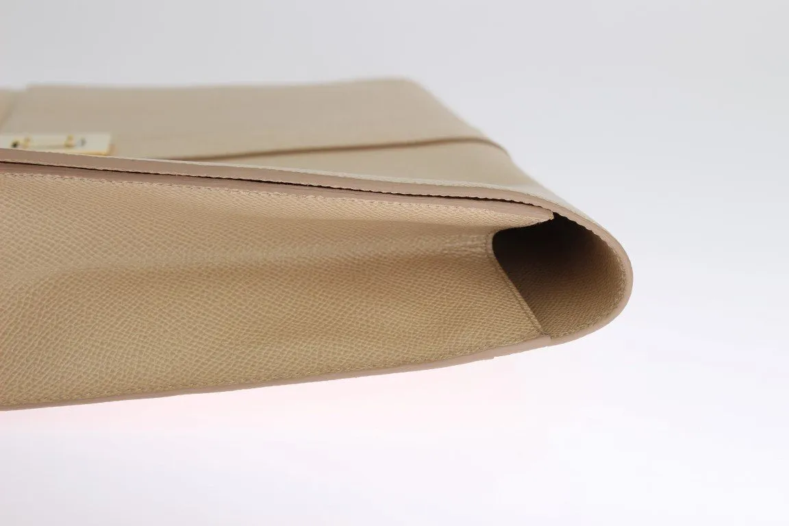 Beige Leather Organizer Folio Bag