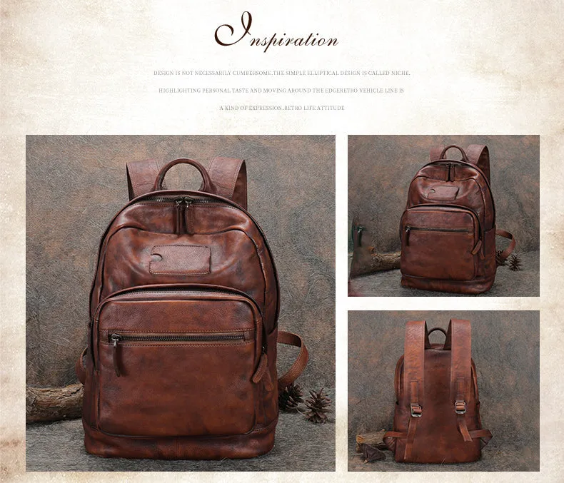 Best Brown Leather Bag Rucksack Womens Vintage 16 inches Laptop Backpack Leather School Backpack Purse