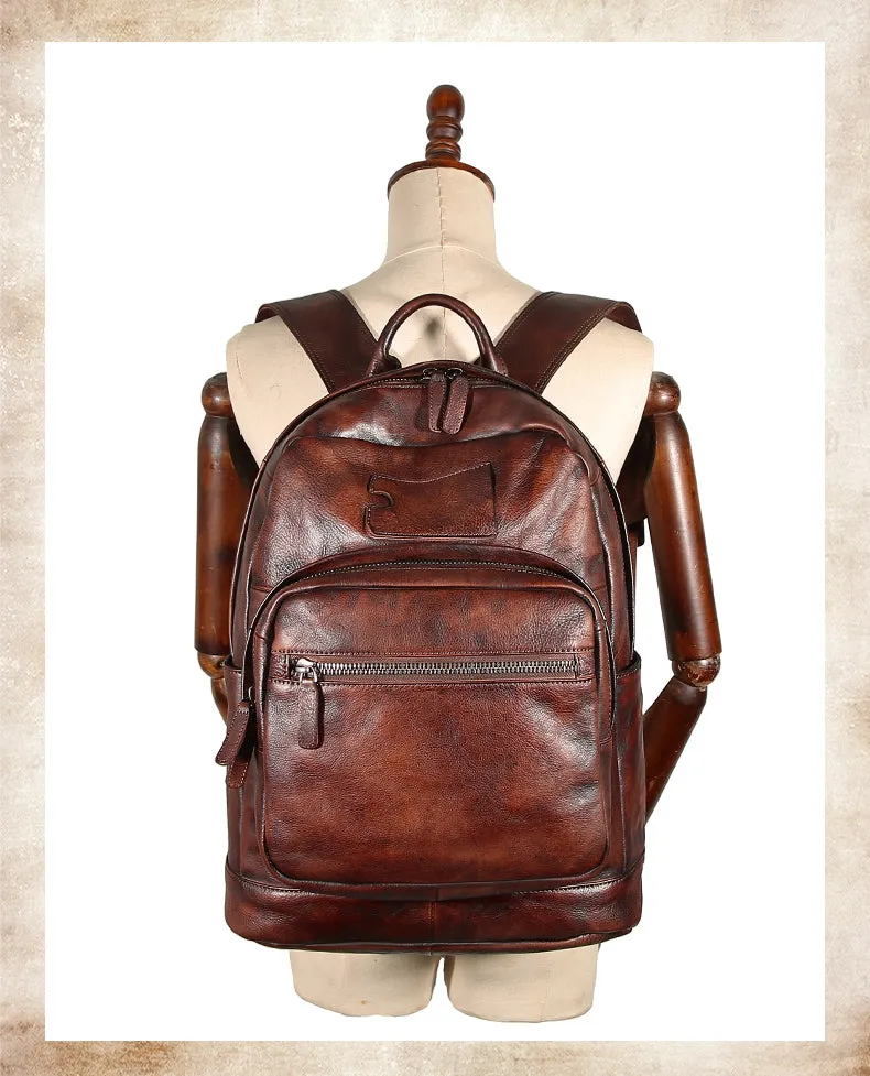 Best Brown Leather Bag Rucksack Womens Vintage 16 inches Laptop Backpack Leather School Backpack Purse