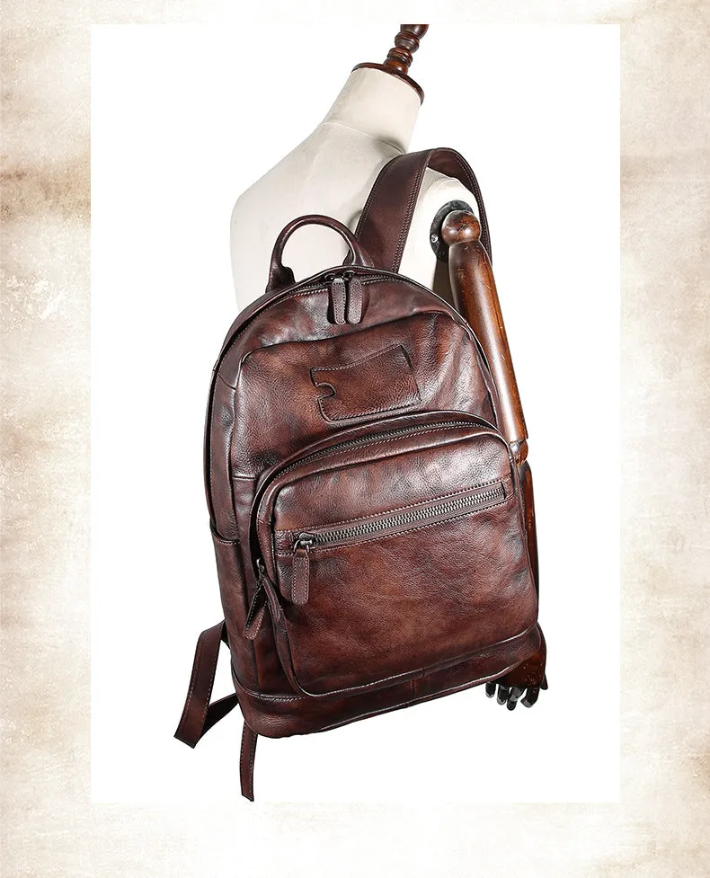Best Brown Leather Bag Rucksack Womens Vintage 16 inches Laptop Backpack Leather School Backpack Purse
