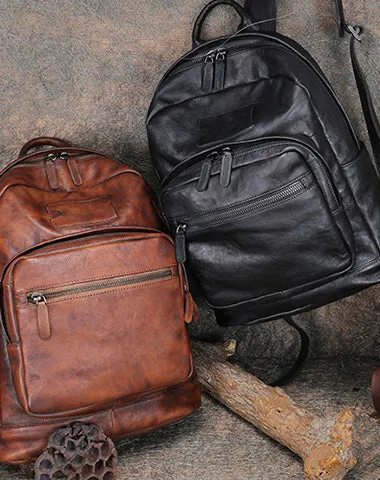 Best Brown Leather Bag Rucksack Womens Vintage 16 inches Laptop Backpack Leather School Backpack Purse