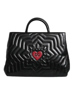 Black Logo Heart Quilted Crossbody Glam Tote Bag